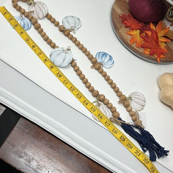 CLEARANCE! Pumpkin Garland Wooden Beads Navy Jute Tassel Fall Decor Thanksgiving - Picture 10 of 11